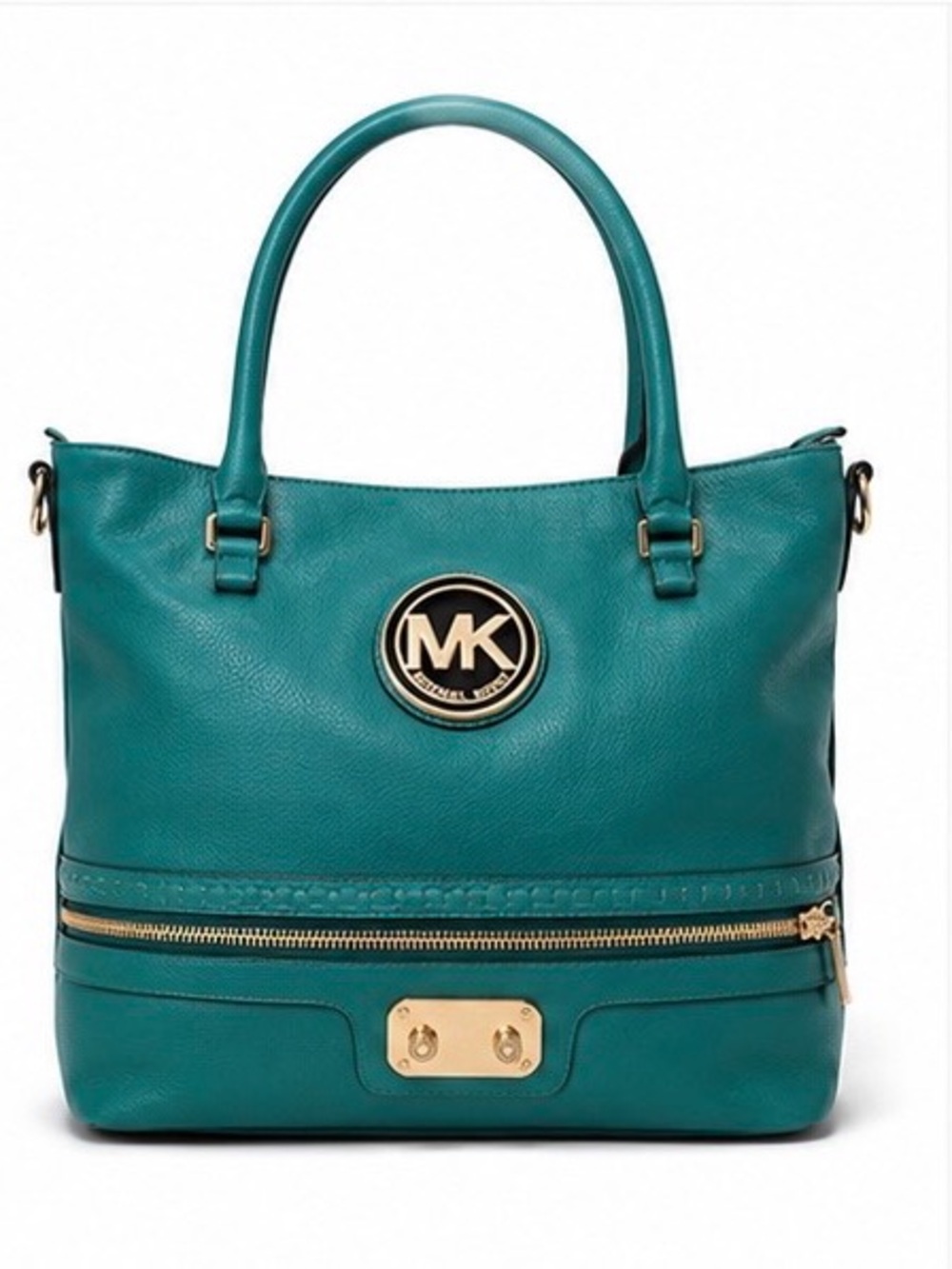 Michael Kors Teal Leather Tote with Gold Accents